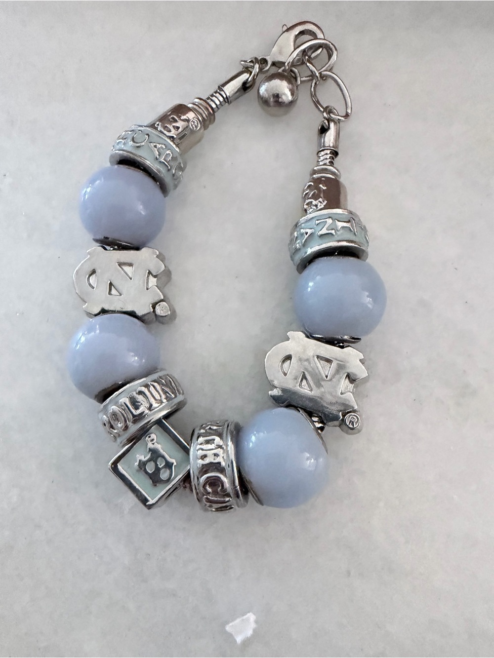 University of North Carolina Inspired Light Blue Beaded Charm Bracelet
